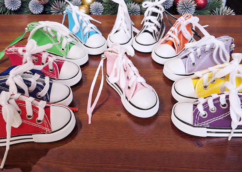 Small High Top Shoe Ornaments, Mini Canvas Lace Up Shoe Ornament, Assorted Colors, Cute Christmas Ornament, Package Gift Wrap Decor image 2