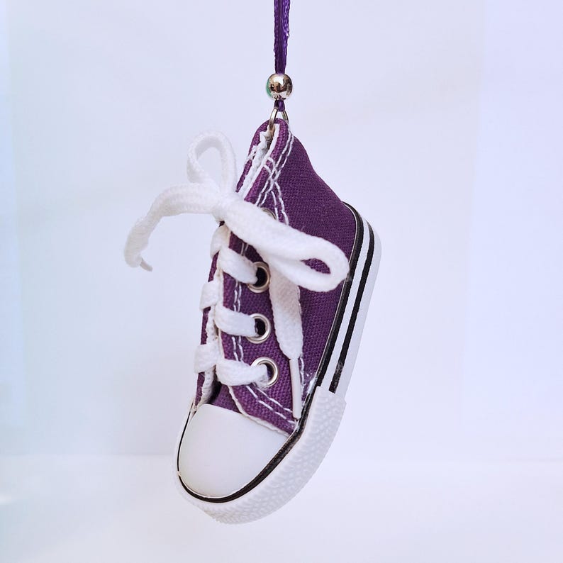 Small High Top Shoe Ornaments, Mini Canvas Lace Up Shoe Ornament, Assorted Colors, Cute Christmas Ornament, Package Gift Wrap Decor Purple