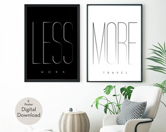 Less - More Poster, Black & White Wall Art, Typographic Poster, Home Decor, Minimalist Art Living Room Decor, Digital Download