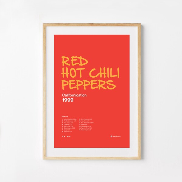 Red Hot Chili Peppers, Album Poster, Art Poster, Home Decor, Minimalist, Digital Download, Wall Art, Poster Print, Music Poster, Tracklist