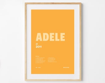 Adele Album Poster, Art Poster, Home Decor, Minimalist, Digital Download, Wall Art, Poster Print, Music Poster, Tracklist