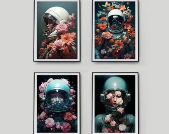 4 Astronaut Poster: Captivating Digital Art for Wall Decor, Instant Download, Striking Wall Art Print