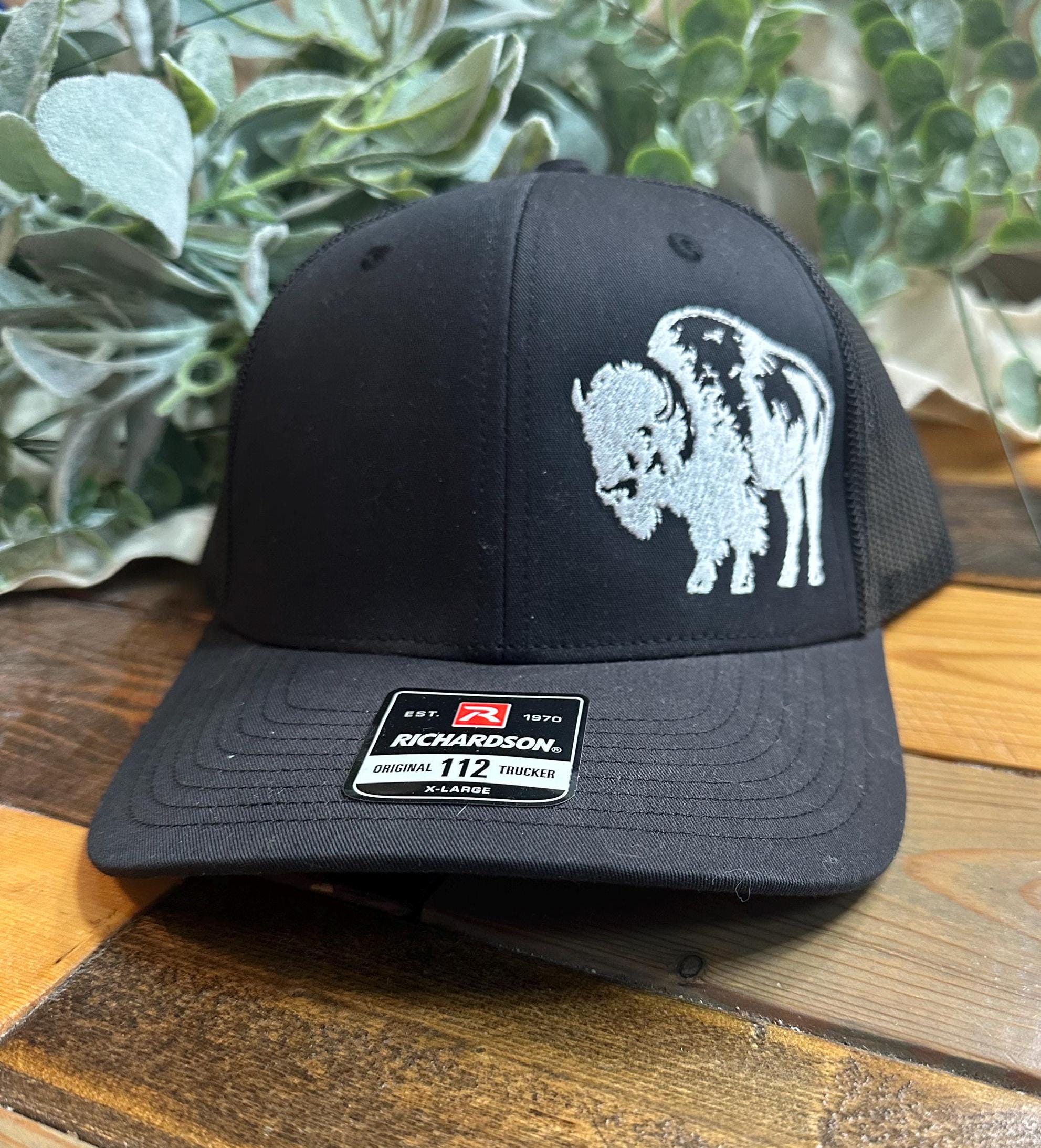 Land & Bison Embroidered Patch Cap Hat Curved Bill Trucker Mesh Snapback Rodeo Bison Badge Trucker Hat main image 4