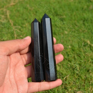Black Tourmaline Pencil Tower/Obelisk/Jumbo/Point/Wand With Rainbow 8 Faceted Healing Stone, Meditation Crystal, Natural Stone Free Shipping