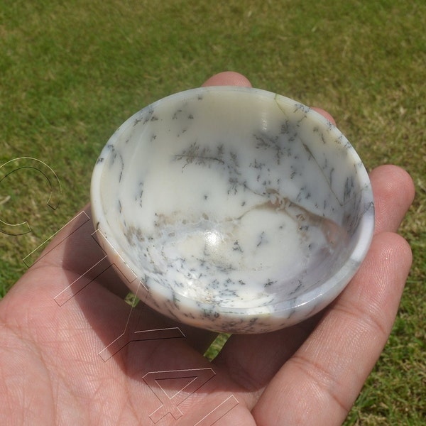 Moss Dendrite Opal Crystal Bowl 1.7 To 2.4 Inch, Hand-Carved Healing Stone Bowl, Meditation Crystal, Natural Stone Free Shipping”