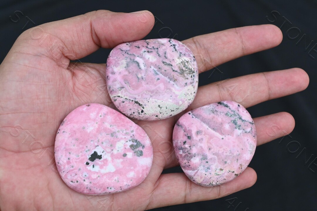 Peruvian Rhodonite Uneven Shape Flat Palm Stone Crystal, Healing Stone ...