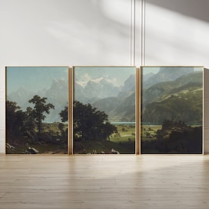 Set of 3 Prints Lake Landscape Printable Wall Art | Digital Download Poster | Vintage Fjord Landscape Painting | Wall Art Home Decor | L003