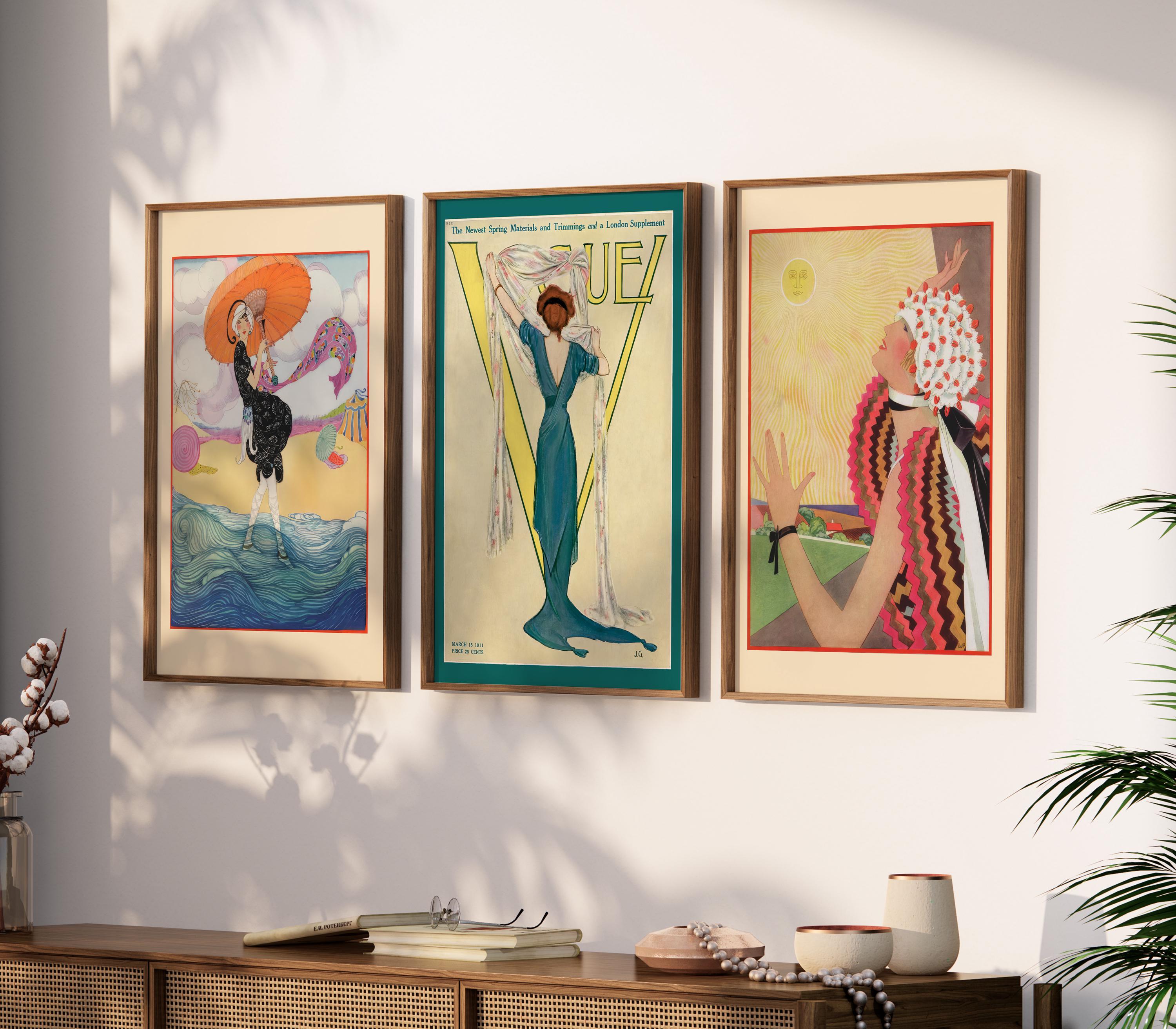 Set of 3 Vintage Magazine Cover Wall Print | Digital Poster Download | Altered 1900s Fashion Art Print | Trendy Wall Art Home Decor | MCS01