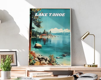 Retro Lake Tahoe Travel Poster, Vintage Wall Art, Printable Art, National Park Poster, Lake Tahoe Print Retro Wall Art Home Decor | LT18