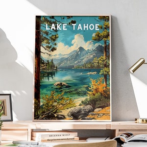 Cartel de viaje retro de Lake Tahoe, arte de pared vintage, arte imprimible, cartel del parque nacional, impresión de lago Tahoe retro arte de pared decoración del hogar / LT21