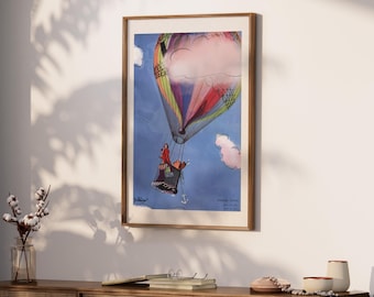 Vintage Magazine Cover Wall Print | Hot Air Balloon Poster Digital Download, Retro 1900s Fashion Art Print, Trendy Wall Art Home Decor, MC13