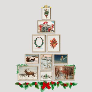 Christmas Prints Gallery Wall Set of 10, Vintage Christmas Printable Wall Art, Holiday Decor, Christmas Poster, Winter Eclectic Wall Art