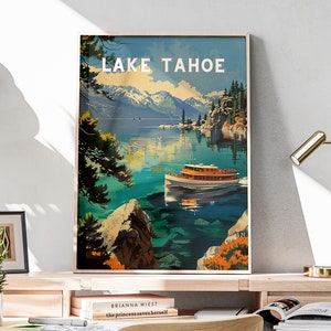 Cartel de viaje retro de Lake Tahoe, arte de pared vintage, arte imprimible, cartel del parque nacional, impresión de lago Tahoe retro arte de pared decoración del hogar / LT17