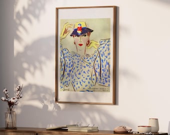 Retro Woman in Hat Print | Vintage Magazine Cover Wall Print | Digital Poster Download | Retro 1900s Fashion Art Print | VCC14