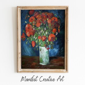 Van Gogh Vintage Printable Wall Art | Vase with Poppies Digital Download | Moody Wall Art Vintage Print | Vintage Antique Painting | VG040