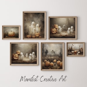 Halloween Gallery Wall Art SET of 6, Ghosts Family PRINTABLE Eclectic Wall Art, Dark Academia Decor, Halloween Prints, Moody Wall Art | E014