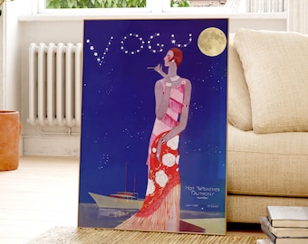Woman looking At Stars Print | Eduardo Benito Vintage Magazine Cover Poster | Digital Download | Retro 1900s Fashion Art Deco Print | VCC15