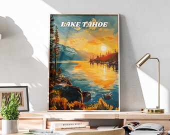 Affiche de voyage rétro Lake Tahoe, art mural vintage, oeuvre d'art imprimable, affiche du parc national, impression Lake Tahoe art mural rétro décoration d'intérieur | LT19