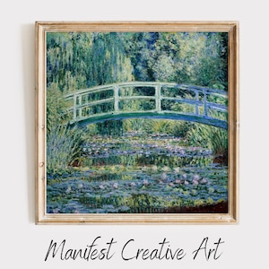 MONET Minimaler quadratischer Kunstdruck | Monet Wand Kunst DIGITAL DOWNLOAD | Claude Monet Druck, Seerosen und Japanische Brücke | MS009