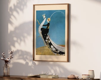 Woman Riding Peacock Print | Vintage Magazine Cover Wall Print | Digital Download | Retro 1900s Fashion Art Print | Trendy Wall Art | MC008