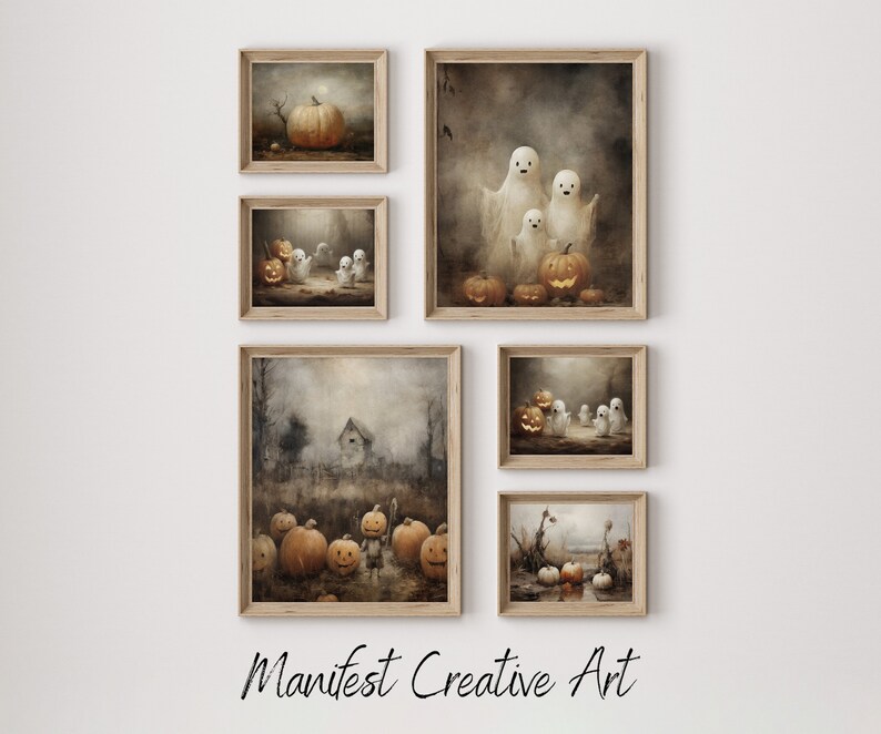 Halloween Gallery Wall Art SET of 6, Ghosts Family PRINTABLE Eclectic ...
