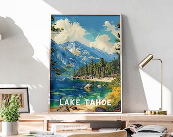 Retro Lake Tahoe Travel Poster, Vintage Wall Art, Printable Art, National Park Poster, Lake Tahoe Print Retro Wall Art Home Decor | LT8