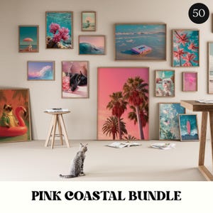 Rosa Küstenwand Kunst BUNDLE digitaler Download | Küsten Drucke, Nautische Dekoration, Sommer Wandkunst, Preppy Wandkunst, Strand Haus Drucke | PB001