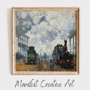 MONET Minimal Quadratischer Kunstdruck | Monet Wandkunst DIGITAL DOWNLOAD | Claude Monet Druck, Ankunft des Normandie-Zuges | MS010