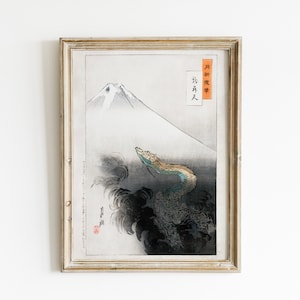 Vintage Japanese Dragon Wall Print | Digital Print | Asian Dragon Poster | Home Wall Decor Scroll