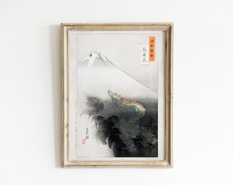 Impressão de parede de dragão japonês vintage | Impressão digital | Pôster de dragão asiático | Pergaminho de decoração de parede para casa