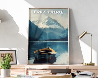 Affiche de voyage rétro Lake Tahoe, art mural vintage, oeuvre d'art imprimable, affiche du parc national, impression Lake Tahoe art mural rétro décoration d'intérieur | LT10