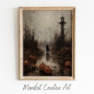 Haunted Ghost Halloween Art, Digital Art Print, Vintage Oil Painting, Halloween Wall Art | Dark Academia Wall Art | Moody Wall Decor | OA008