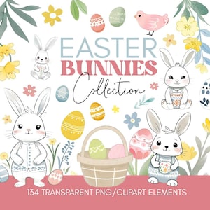 Ostern Clipart BUNDLE | PNG | Watercolor | Aquarell | Digital Download | Osterhase | Osterkorb | Osterei | Frohe Ostern | Boho | Frühling