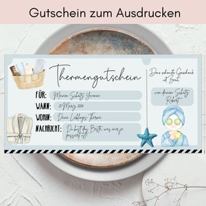 Gutschein | Geschenk-Idee | Digital Download | Karte | Therme Wellness | Druckbar | Personalisiert Name | Geburtstag | Hochzeit | Freundin
