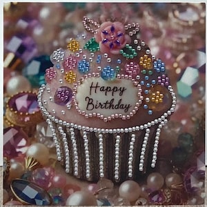 Biglietto di compleanno con torta in tazza, biglietto di auguri di compleanno, biglietto regalo di compleanno, biglietto di compleanno con diamanti, biglietto con torta di compleanno, biglietto con pittura a diamante