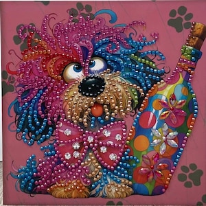 Cane pazzo colorato, biglietto di auguri generico, buono regalo, biglietto speciale, biglietto con diamante, biglietto con pittura a diamante completata, biglietto con i migliori auguri