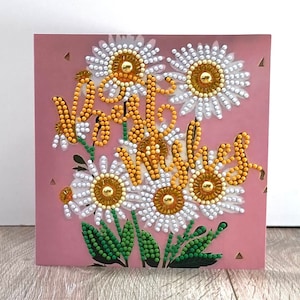 Bloemen bedankkaart, dank u wenskaart, dank u cadeaubon, diamantkunstkaart, diamantschilderij, dank u bloemen, beste wensen