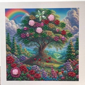 Bunte Dankeskarte, Dankbarkeitskarte, Dankeschön Geschenkkarte, Diamantmalerei Karte, Diamantkunstkarte, Natur Dankeschön Karte, Regenbogen Karte