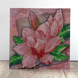 Generieke wenskaart roze bloem, diamantschilderijkaart, diamantkunstkaart, verjaardagskaart, jubileumkaart, beterschapskaart, cadeaubon