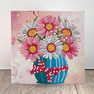 Siga seu coração cartão de felicitações florais, cartão de pintura de diamante, cartão de arte de diamante, cartão de felicitações genérico, vaso de flores, cartão de presente