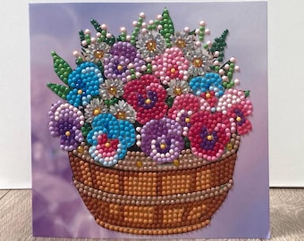 Kaart met beste wensen, bloemenwenskaart, voltooide diamantschilderijkaart, cadeaukaart, verjaardagskaart, jubileumkaart, generieke kaart, bloemen