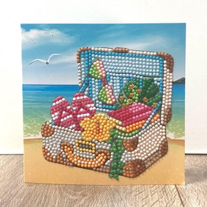 Biglietto per le vacanze estive, biglietto per le vacanze estive, biglietto per pittura con diamanti, biglietto artistico con diamanti, biglietto colorato, biglietto unico, biglietto d'auguri