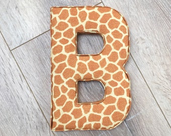 Animal print giraffe, home decor, fabric letters, wall hanging, wall art, safari, brown and cream, unisex nursery decor, kids bedroom art