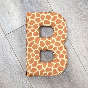 Animal print giraffe, home decor, fabric letters, wall hanging, wall art, safari, brown and cream, unisex nursery decor, kids bedroom art