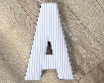 Grey unisex, neutral nursery decor fabric covered letters, boys, girls bedroom wall decoration, door plaque, custom, personalised gift ideas