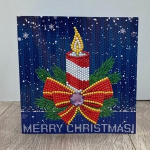 Traditional Christmas card, with candle, luxury diamond art holiday card, diamond painting, special greetings card, festive card