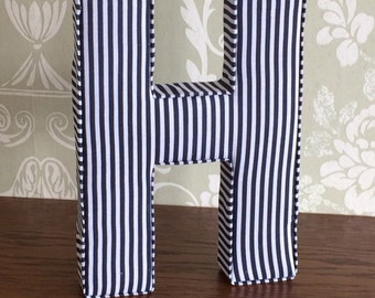 Navy stripes nursery, bedroom decor/decorations, freestanding, wall hanging fabric letters, door plaque, boys, girls gift ideas, keepsake