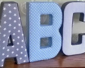 ABC fabric letters kids children baby nursery, bedroom decor, wall hanging or free standing. new baby, christmas, christening birthday gift