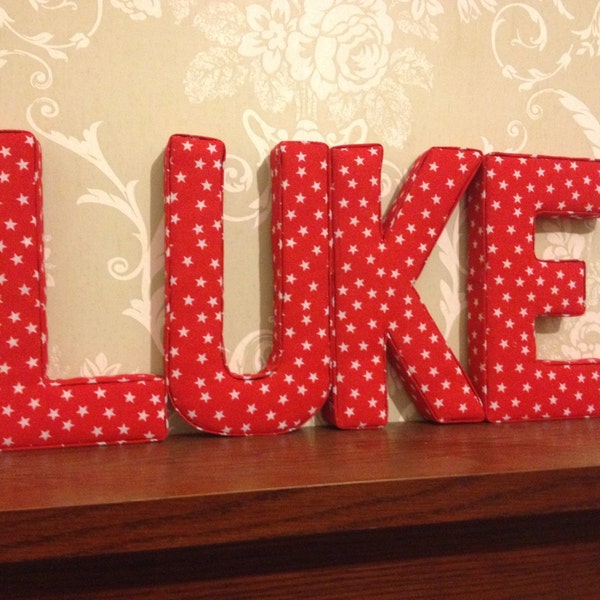 Personalised red star nursery letters, bedroom wall decor, door plaque. Photo prop, keepsake birthday, new baby, christening gift boys/girls
