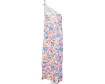 Vintage One Shoulder Palm Tree Tropical Maxi Dress
